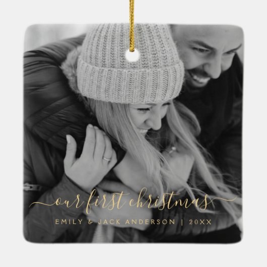 Onze eerste kerstfoto keramisch ornament (Achterkant)