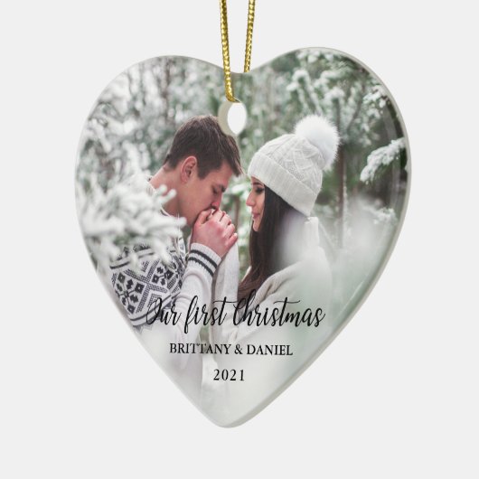 Onze eerste kerstfoto keramisch ornament (Links)