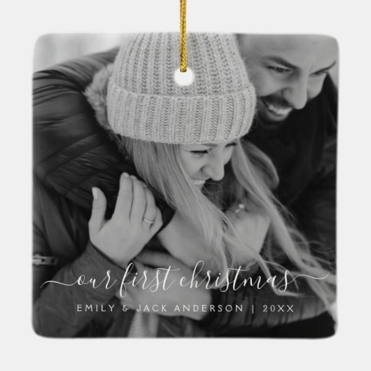 Onze eerste kerstfoto keramisch ornament (Achterkant)