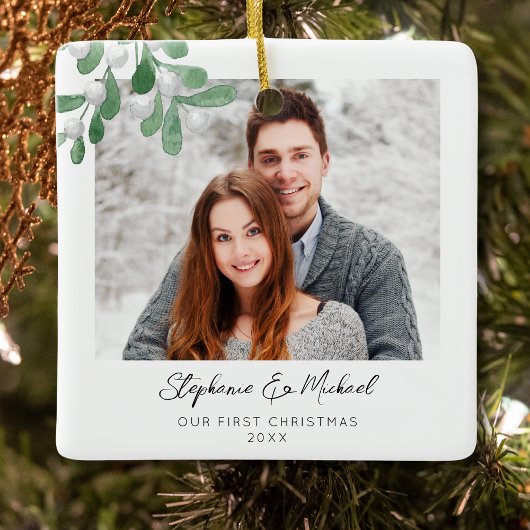 Onze eerste kerstfoto keramisch ornament