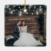 Onze eerste kerstfoto Mason Jars String Lights Keramisch Ornament (Achterkant)