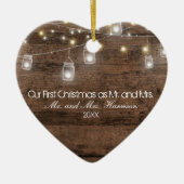 Onze eerste kerstfoto Mason Jars String Lights Keramisch Ornament (Voorkant)