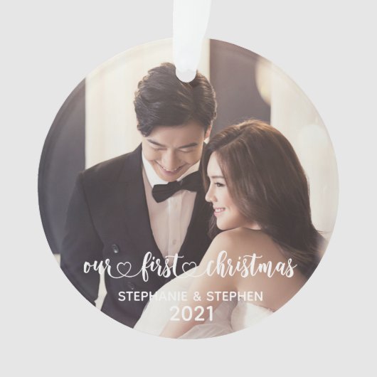 Onze eerste kerstfoto met briefte foto ornament (voorkant)