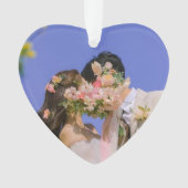 Onze eerste kerstfoto met elegant Roos Gold Couple Ornament (voorkant)