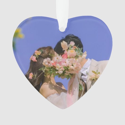 Onze eerste kerstfoto met elegant Roos Gold Couple Ornament (voorkant)