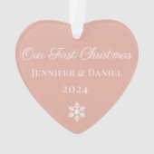 Onze eerste kerstfoto met elegant Roos Gold Couple Ornament (achterkant)