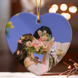 Onze eerste kerstfoto met elegant Roos Gold Couple Ornament