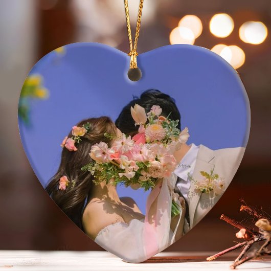 Onze eerste kerstfoto met elegant Roos Gold Couple Ornament