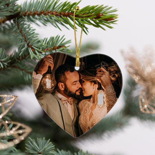 Onze eerste kerstfoto met elegant Roos Gold Couple Ornament