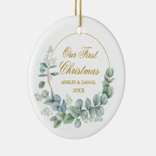 Onze eerste kerstfoto met eucalyptus foto terug Go Keramisch Ornament