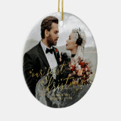 Onze eerste kerstfoto met Gold Script Weduwfoto Keramisch Ornament (Rechts)