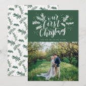 Onze eerste kerstfoto met handschrift Pas getrouwd Feestdagenkaart (Voorkant / Achterkant)