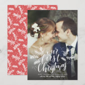Onze eerste kerstfoto met handschrift Pas getrouwd Feestdagenkaart (Voorkant / Achterkant)