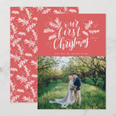 Onze eerste kerstfoto met handschrift Pas getrouwd Feestdagenkaart (Voorkant / Achterkant)