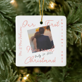 Onze eerste kerstfoto met huwelijk keramisch ornament