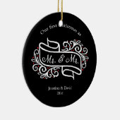 Onze eerste kerstfoto met kerstcadeautjes in combi keramisch ornament (Rechts)