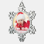 Onze eerste kerstfoto met rood script tin sneeuwvlok ornament (Rechts)