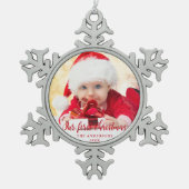 Onze eerste kerstfoto met rood script tin sneeuwvlok ornament (Voorkant)