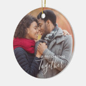 Onze eerste kerstfoto met witte overlay keramisch ornament (Links)