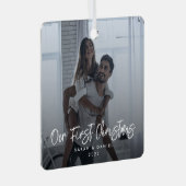 Onze eerste kerstfoto Modern Minimal Elegant Metalen Ornament (Voorkant Rechts)