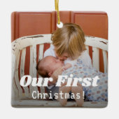 Onze eerste kerstfoto moderne kalligrafie keramisch ornament (Voorkant)