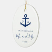 Onze eerste kerstfoto-monogram Nautical Gay Keramisch Ornament (Links)