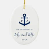 Onze eerste kerstfoto-monogram Nautical Gay Keramisch Ornament (Voorkant)
