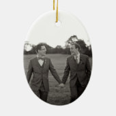 Onze eerste kerstfoto-monogram Nautical Gay Keramisch Ornament (Achterkant)