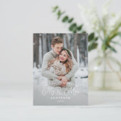 Onze eerste kerstfoto, Mr. en Mrs Wedding. Feestdagenkaart (Staand voorkant)