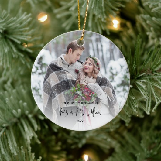 Onze eerste kerstfoto, Mr. en Mrs Wedding. Keramisch Ornament (Boom)