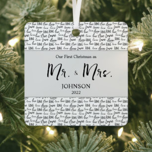 Onze eerste kerstfoto, Mr. en Mrs Wedding. Metalen Ornament