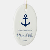 Onze eerste kerstfoto Nautical Gay Pas getrouwd Keramisch Ornament (Rechts)