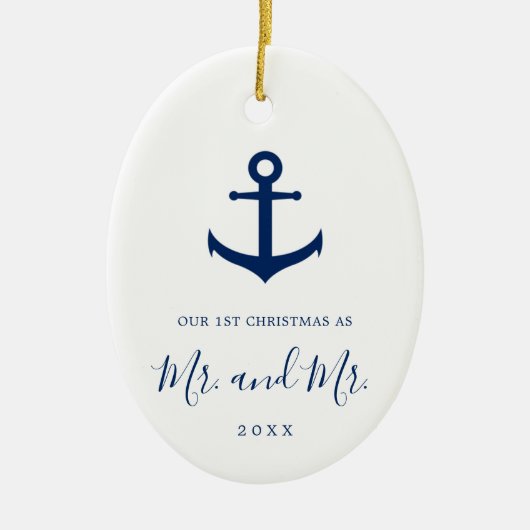 Onze eerste kerstfoto Nautical Gay Pas getrouwd Keramisch Ornament (Voorkant)