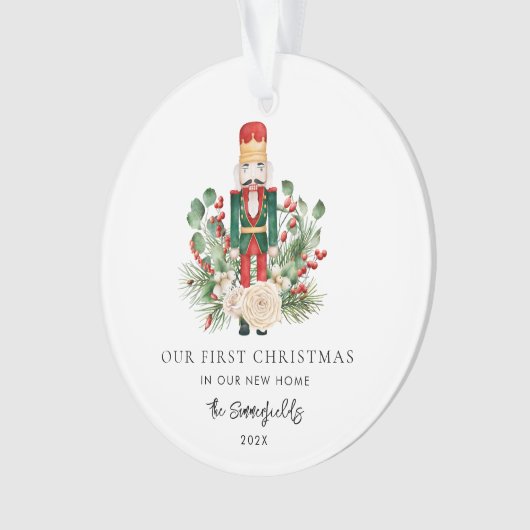 Onze eerste kerstfoto Nutcracker Nieuw adres Ornament (voorkant)
