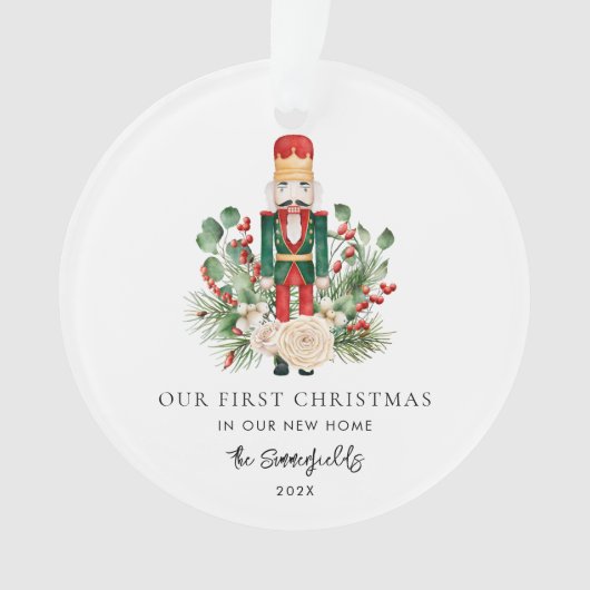 Onze eerste kerstfoto Nutcracker Nieuw adres Ornament (voorkant)
