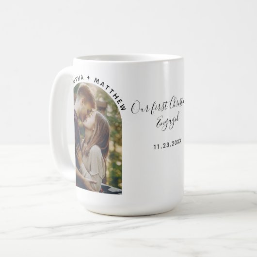 Onze eerste kerstfoto op maat koffiemok (Voorkant links)