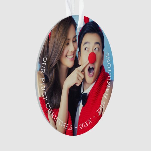 Onze eerste kerstfoto op maat ornament (voorkant)