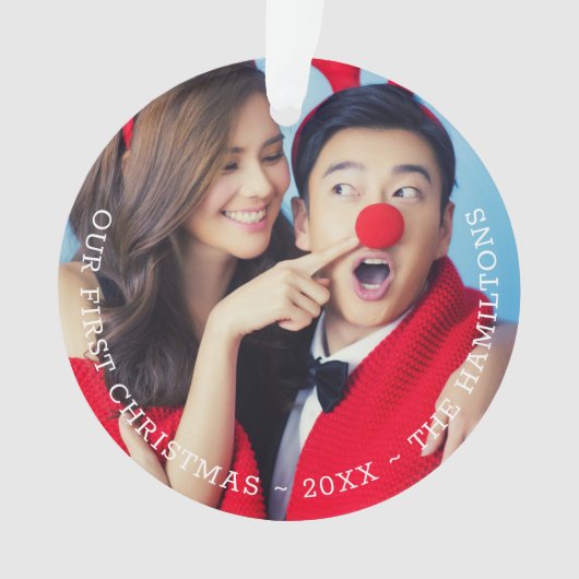 Onze eerste kerstfoto op maat ornament (voorkant)
