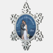 Onze eerste kerstfoto op maat tin sneeuwvlok ornament (Rechts)