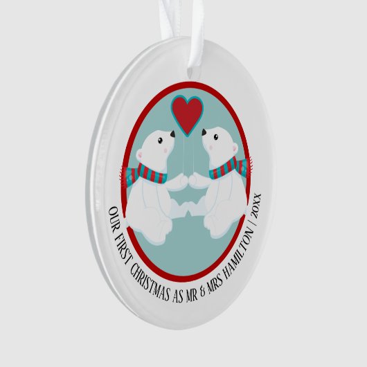 Onze eerste kerstfoto op maat van ons Beer Ornament (voorkant)