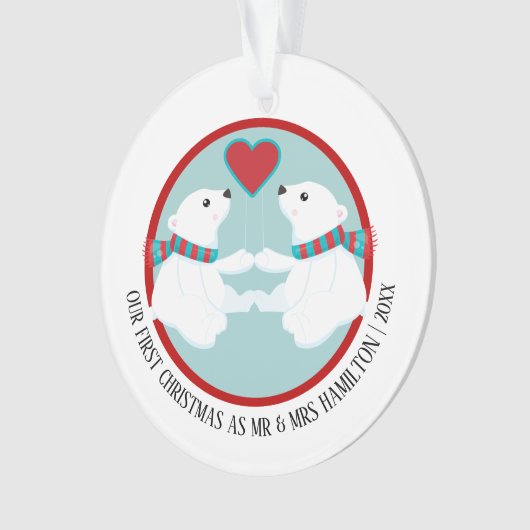 Onze eerste kerstfoto op maat van ons Beer Ornament (voorkant)