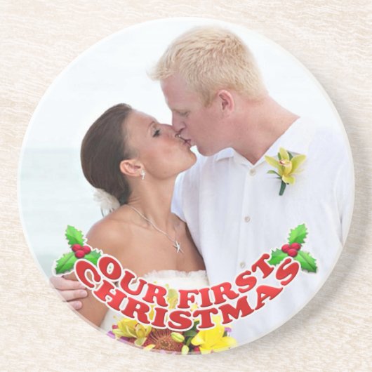 Onze eerste kerstfoto paar Onderzetter (Voorkant)