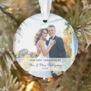 Onze eerste kerstfoto Pas getrouwd Ornament