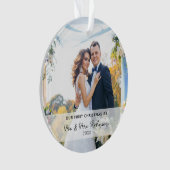 Onze eerste kerstfoto Pas getrouwd Ornament (voorkant)