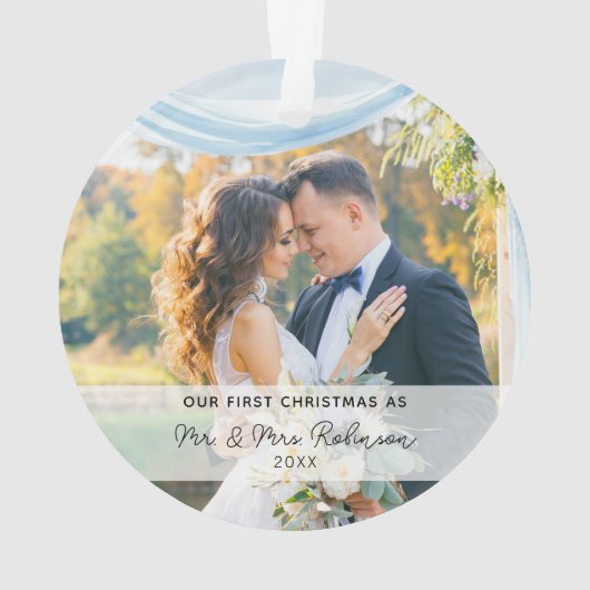 Onze eerste kerstfoto Pas getrouwd Ornament (achterkant)