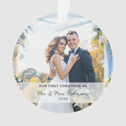 Onze eerste kerstfoto Pas getrouwd Ornament (voorkant)