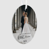 Onze eerste kerstfoto Pas getrouwd Ornament (voorkant)