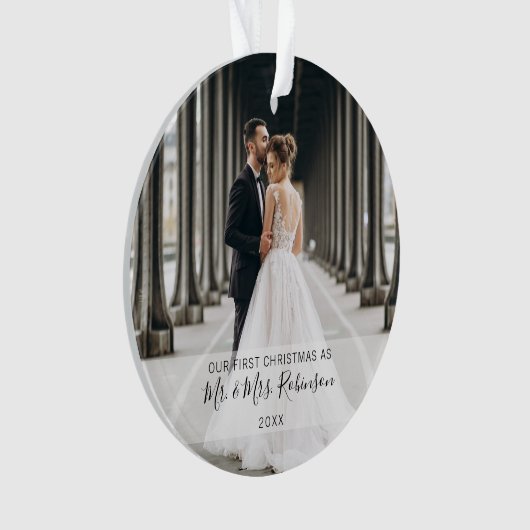 Onze eerste kerstfoto-Pas getrouwd Ornament (voorkant)