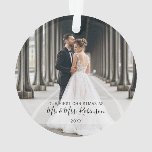 Onze eerste kerstfoto-Pas getrouwd Ornament (achterkant)
