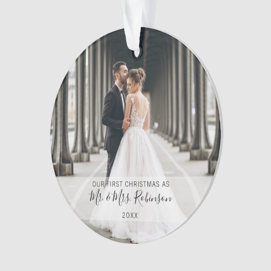 Onze eerste kerstfoto-Pas getrouwd Ornament (voorkant)
